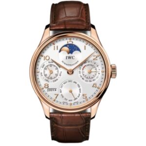 IWC 포르투기즈 Perpetual Calendar 44mm IW502302 Rose Gold Leather Strap Arabic Numerals Silver Dial[APS]