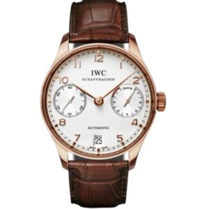 IWC 포르투기즈 Automatic 42mm IW500701 Rose Gold Leather Strap Arabic Numerals Silver Dial[ZF]