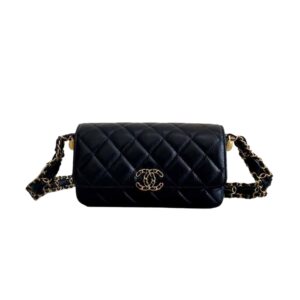 [프리미엄/해외배송]샤넬 19백 골드 스트랩 미니 백(블랙/금장/카프스킨)