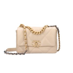 [프리미엄/해외배송]샤넬 19백 스몰 플랩 백(베이지/금장/램스킨)