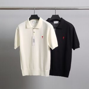 [국내배송]아미 스몰하트자수 린넨 반팔 카라 니트