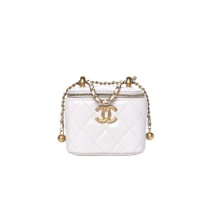 [프리미엄/해외배송]샤넬 베니티 더블 골드볼 미니 백(화이트/금장/램스킨)