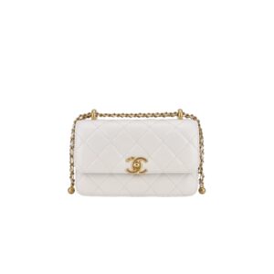 [프리미엄/해외배송]샤넬 클래식 더블 골드볼 미니 플랩 백(화이트/금장/카프스킨)